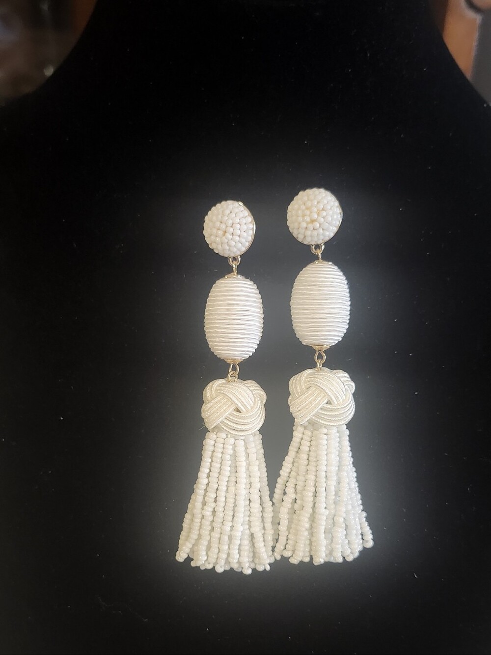 BaubleBar Statement Cream Beaded Tassel Drop Earrings Women's Jewelry